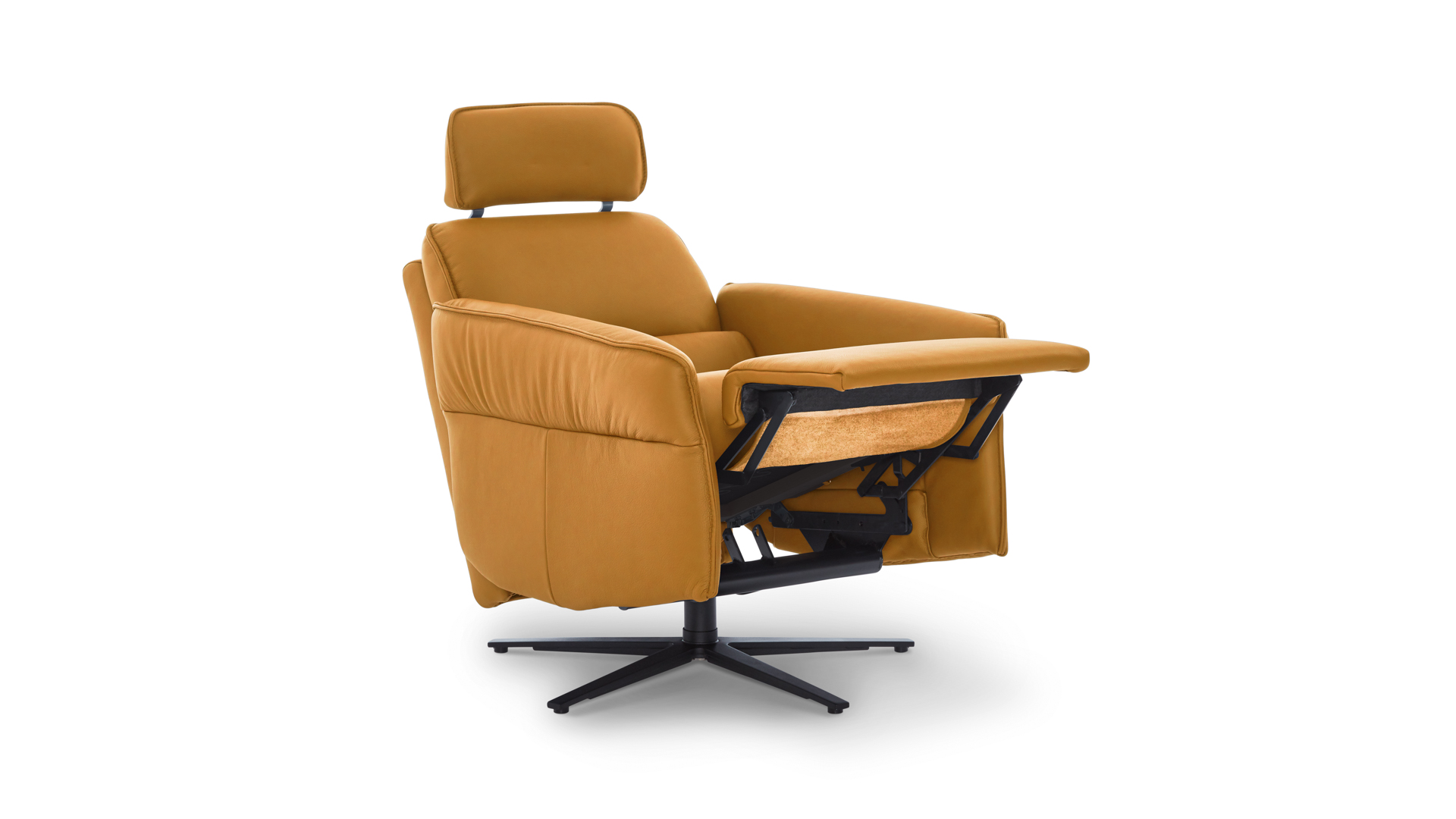 Aura Recliner in Safron Leather & Stainless Base