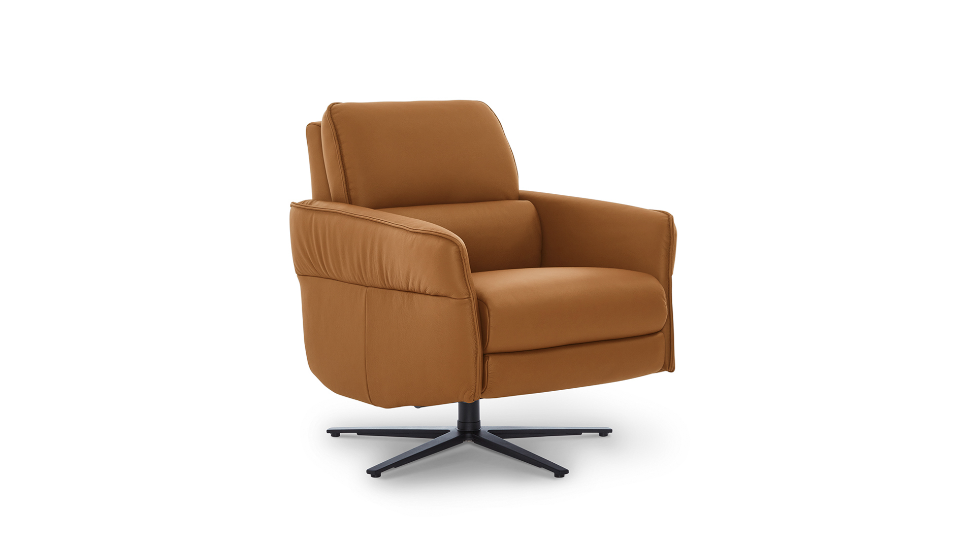 Aura Recliner In Cognac Leather & Anthracite Base