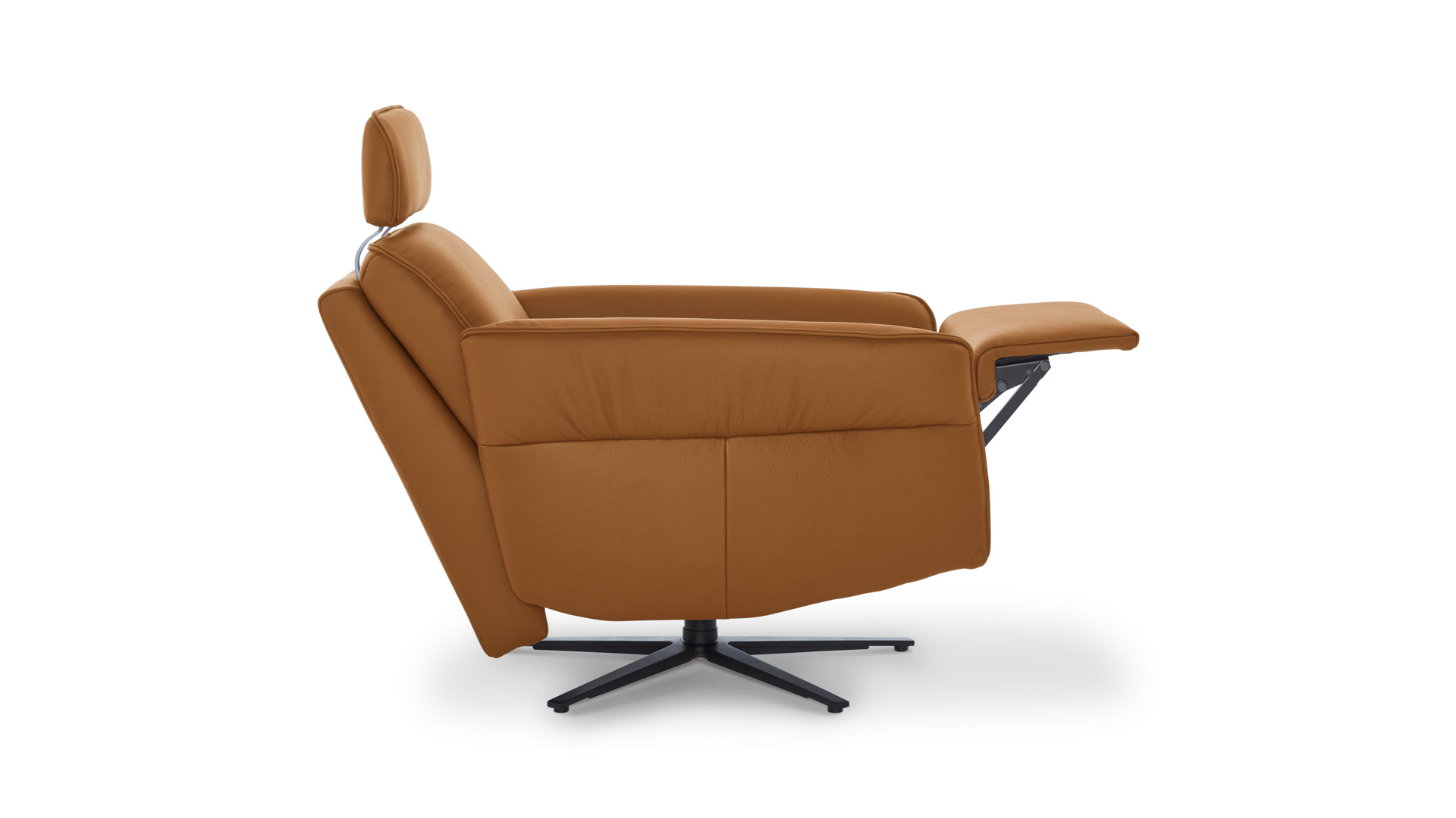 Aura Recliner In Cognac Leather & Anthracite Base