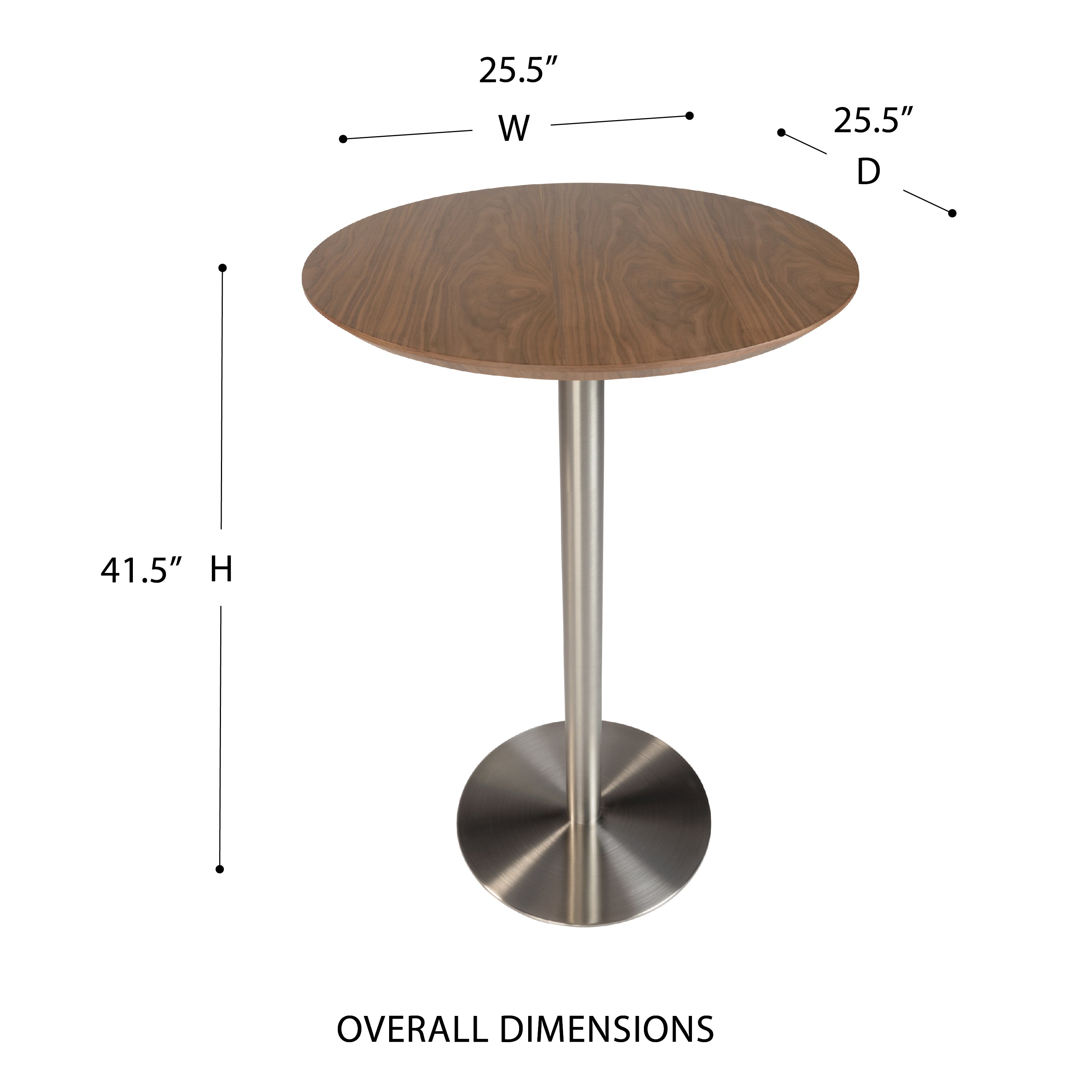 Cookie Bar Table in Walnut with a Brushed Steel Base