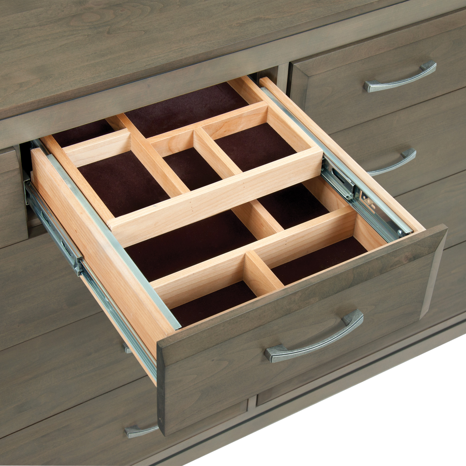 Ellison 10-Drawer Dresser Close Up of Top Shelf Organizer