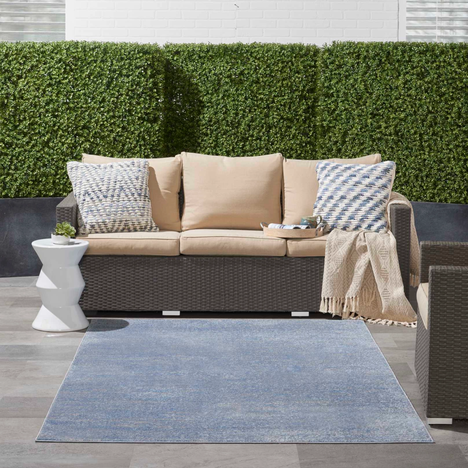 Essentials Rug Blue Grey 8 x 10 Lifestyle Image Outside