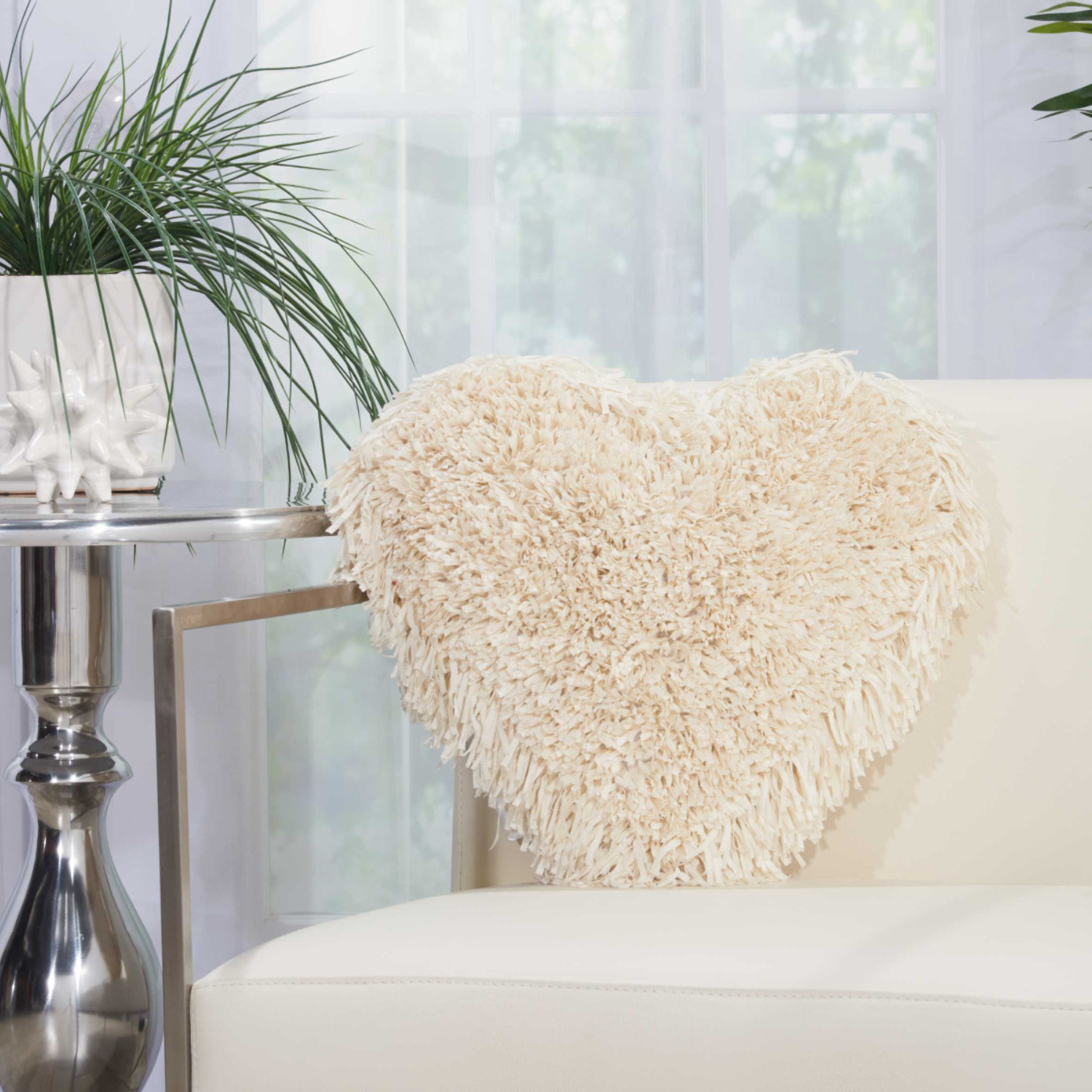 Shag Heart Accent Pillow Cream Lifestyle Image