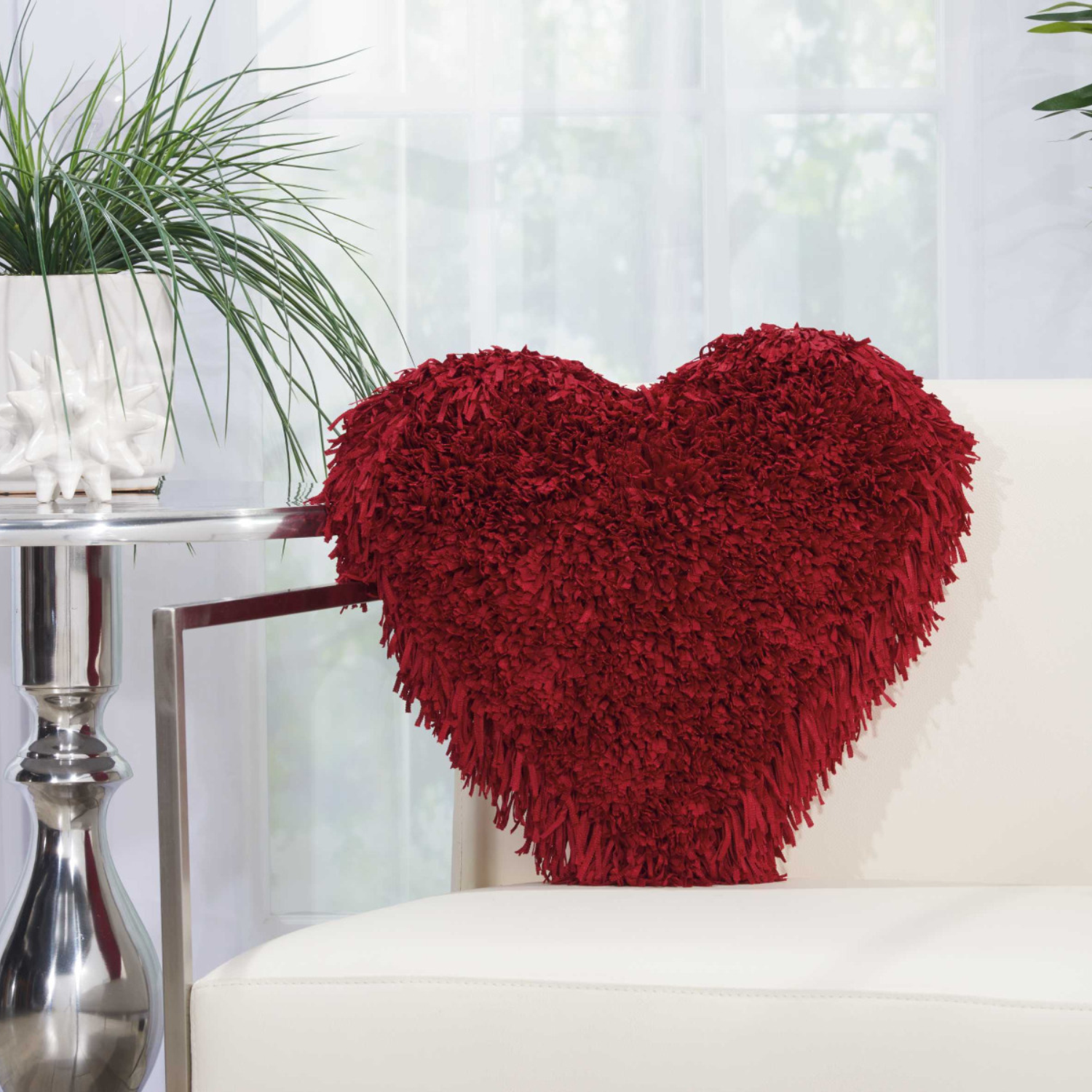 Shag Heart Accent Pillow Red Lifestyle Image