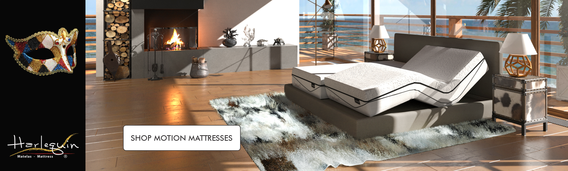 Picture of adjustable mattress from harlequin text "Harlequin, shop motion mattresses"