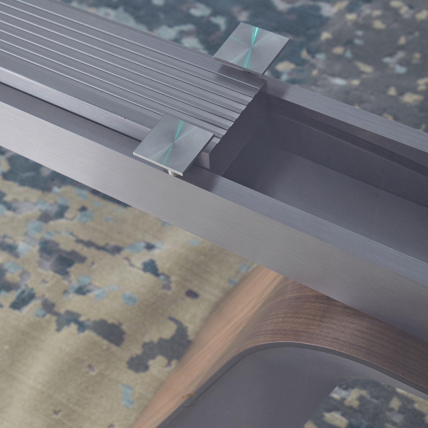 Hyper Dining Table Close Up of Glass & Base Details