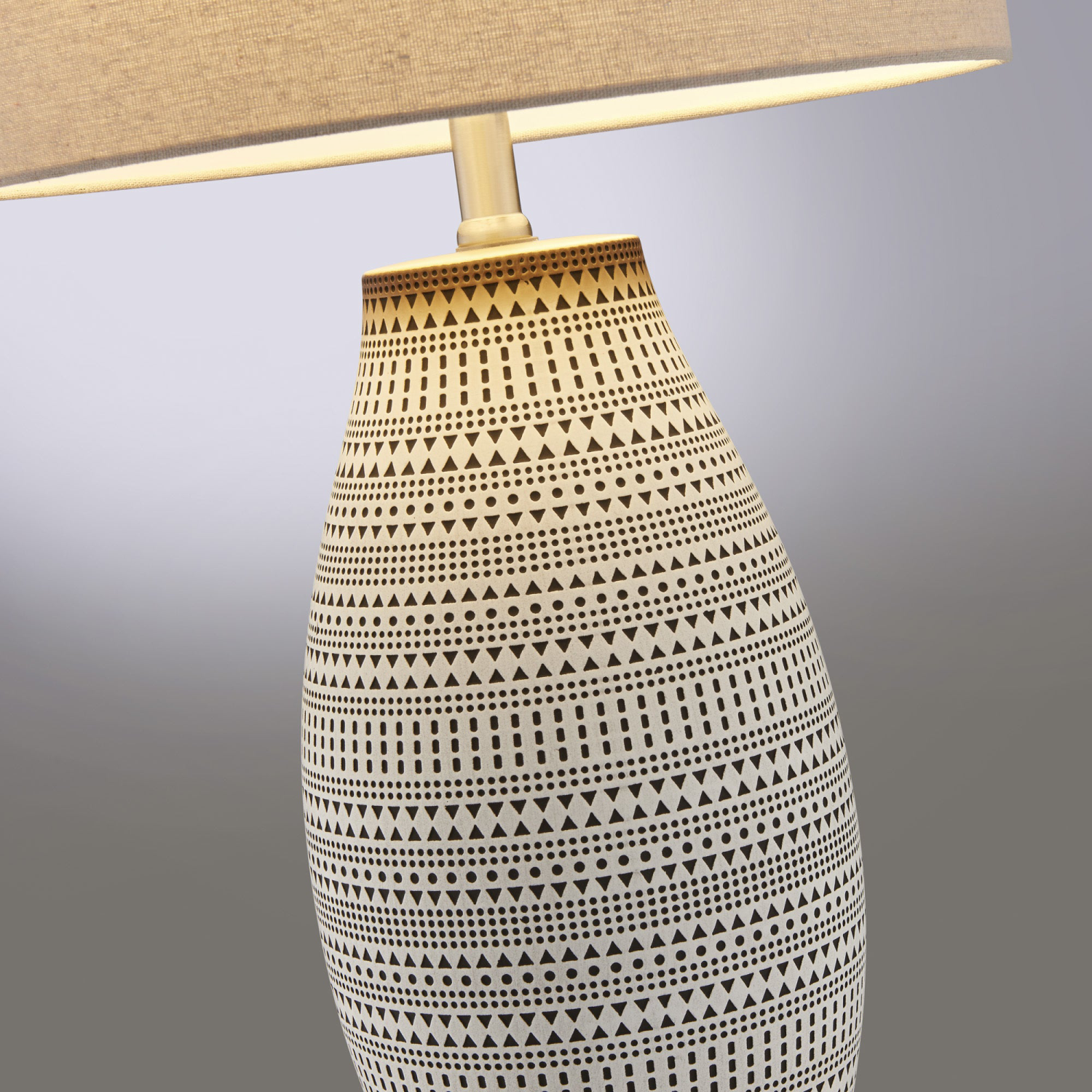 Monaco Table Lamp Close Up of Ceramic Base with Black and White Details