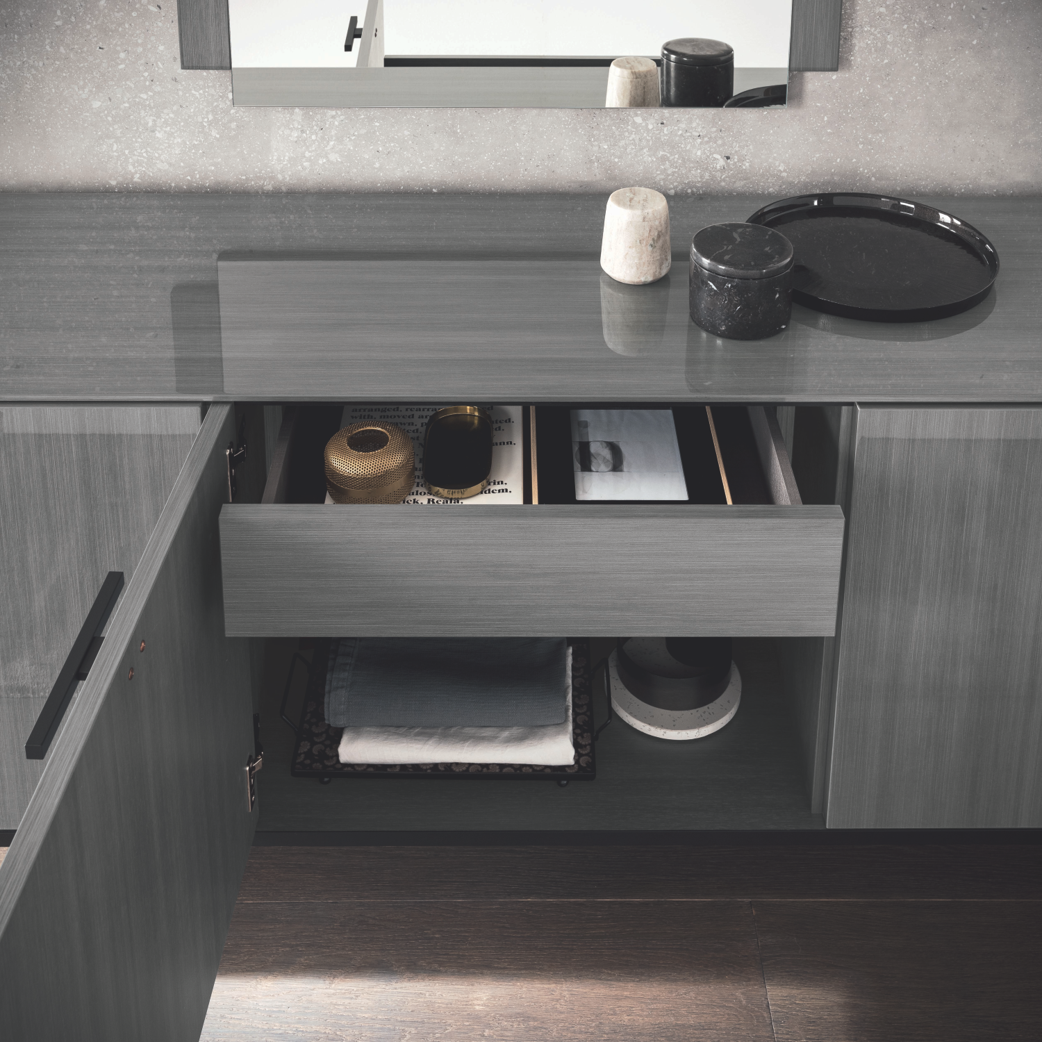 Novecento 3 Door Buffet Image of Interior Drawers