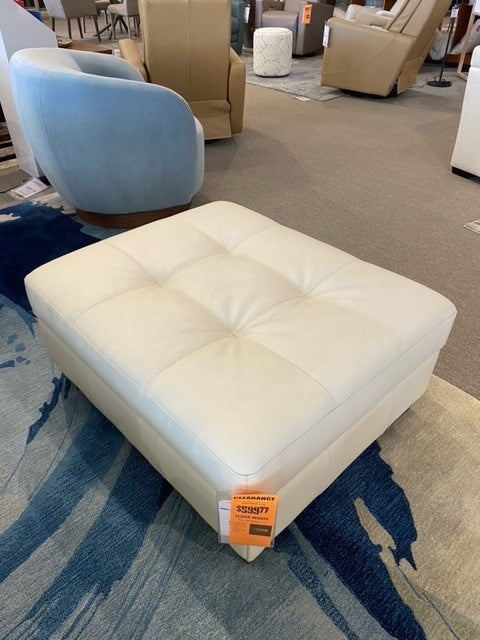 Barrett Ottoman in Valencia White Leather Upholstery