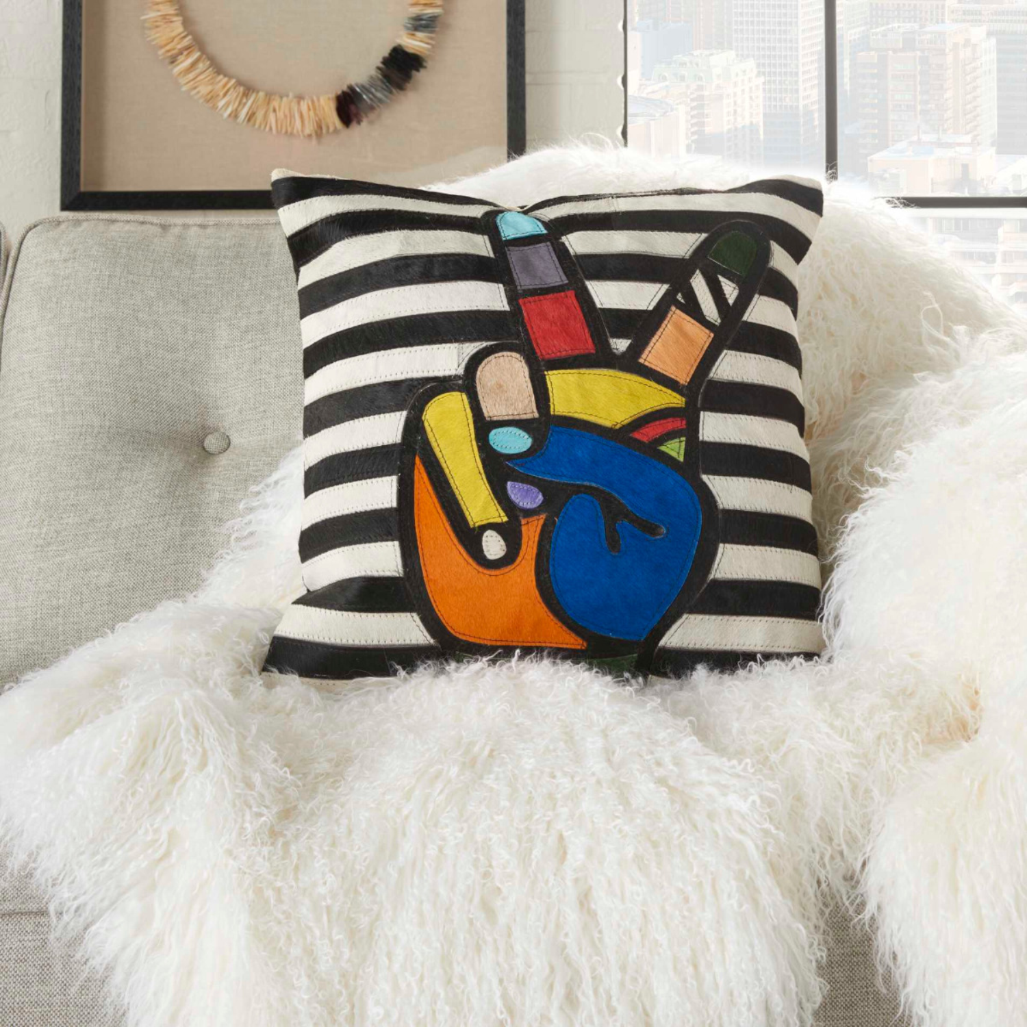 Peace Leather Accent Pillow Multi Lifestyle Image