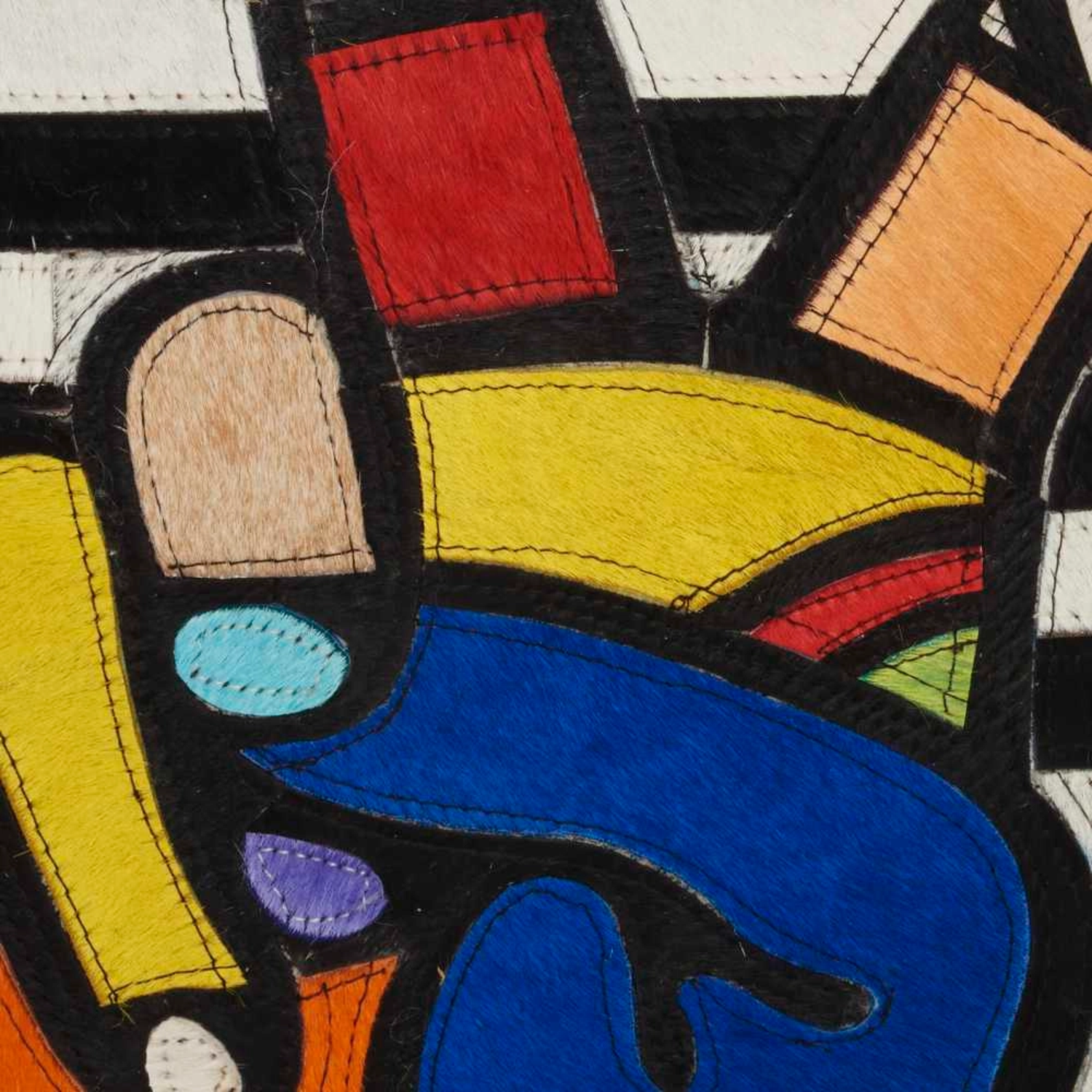 Peace Leather Accent Pillow Multi Close Up of Stitching & Colors