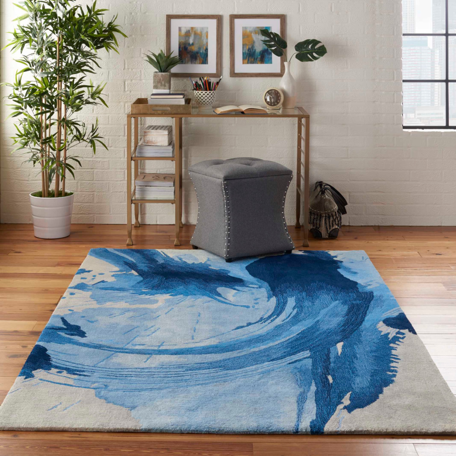 Symmetry Rug Blue 5 x 8 Lifestyle Photo