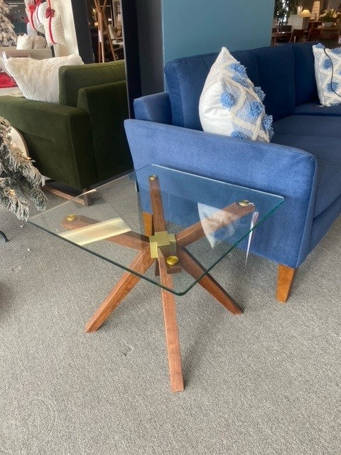 Denali End Table In Acacia with Glass Top