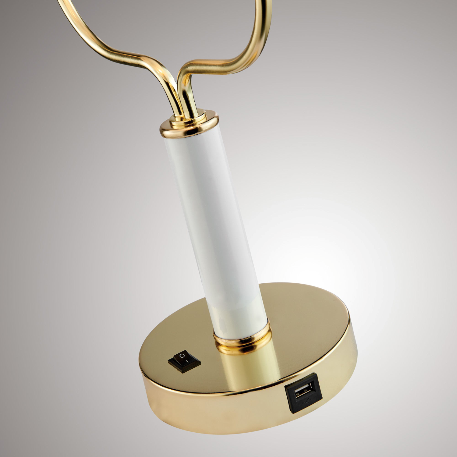 Yanni Desk Lamp Close Up of Base with Light Switch and USB Port