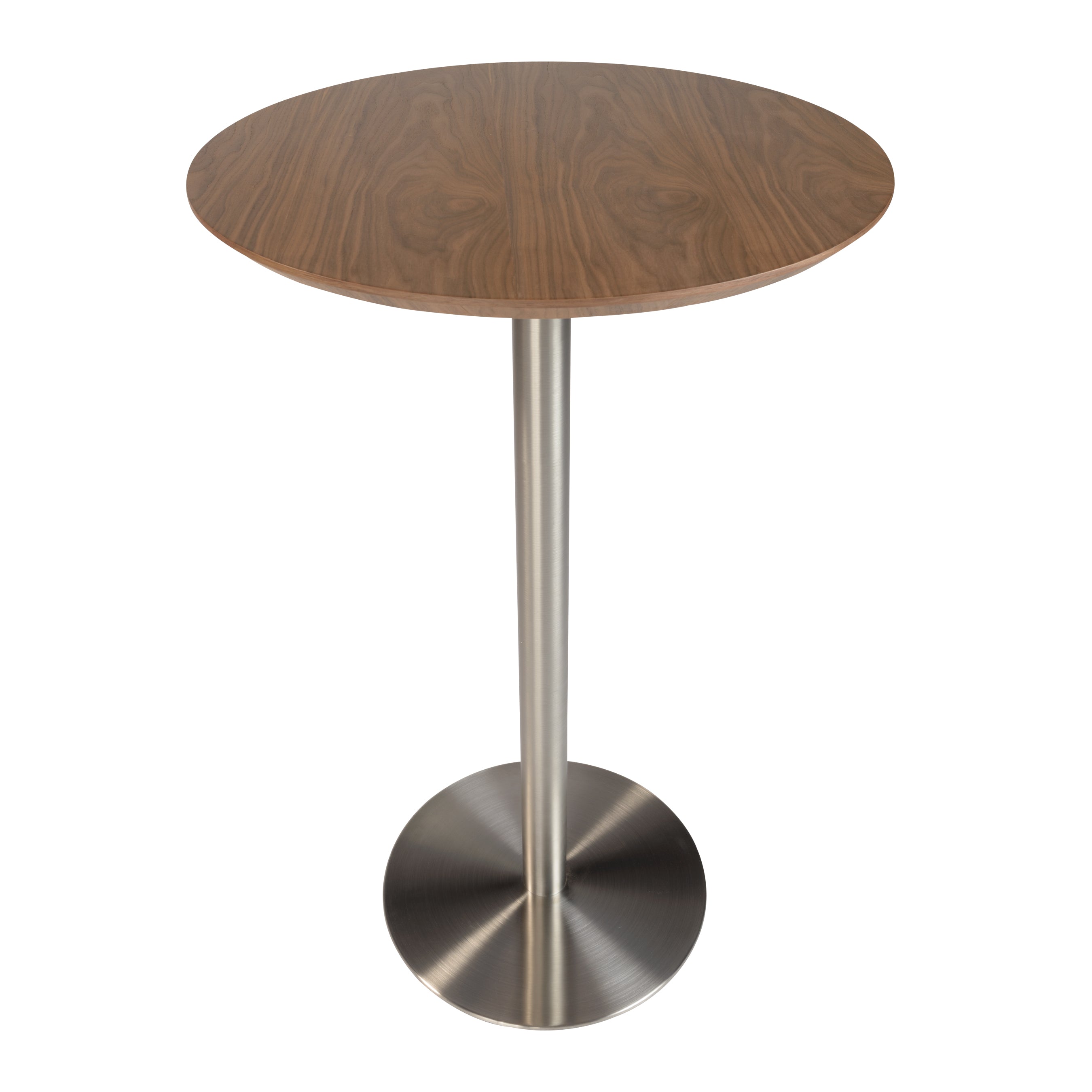 Cookie Bar Table in Walnut with a Brushed Steel Base