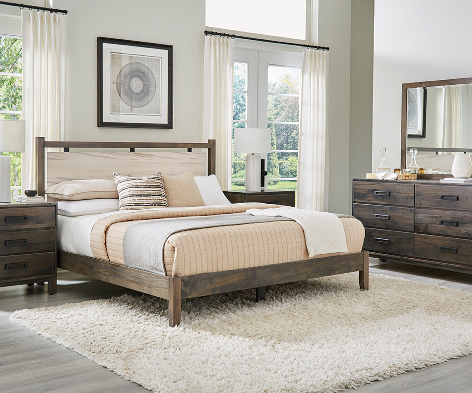 Tappan King Bed with Drawers in Natural & Mocha