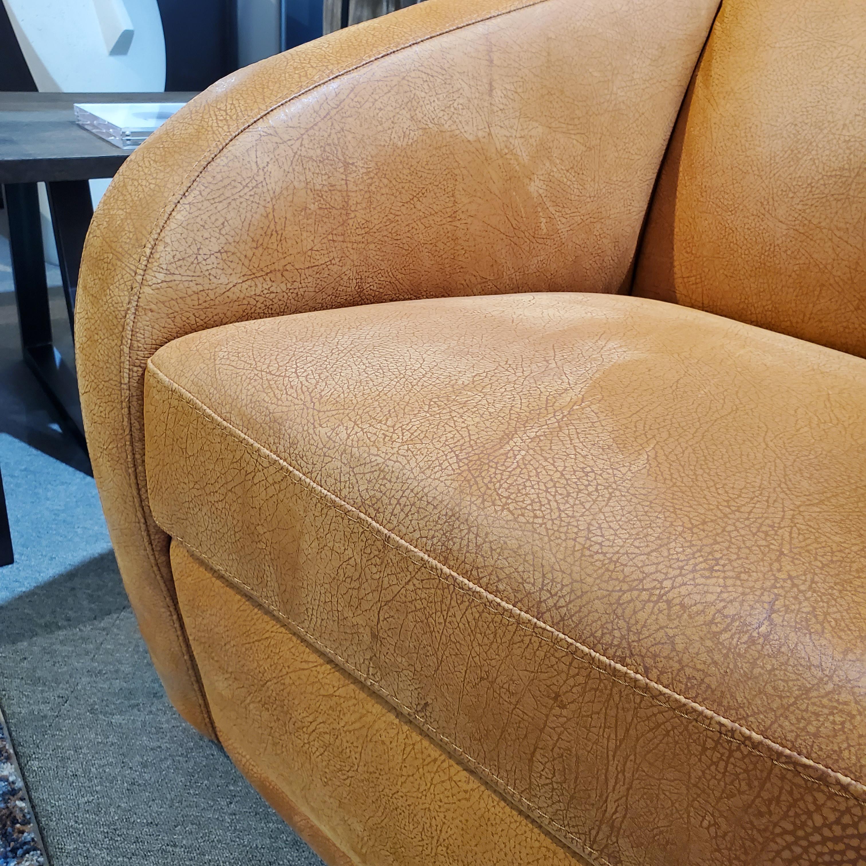 Easy Swivel Chair Close Up of Leather and Stitching Details