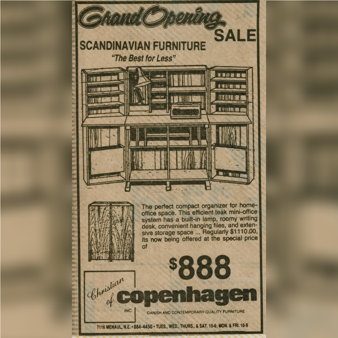 Ad from the 1982 grand opening from Christen of Copenhagen what is now TEMA furniture.
