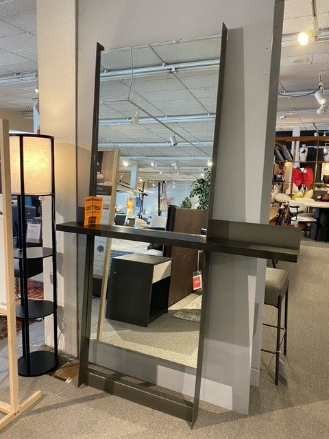Trica Edge Mirror w Wood Shelf & Metal finish