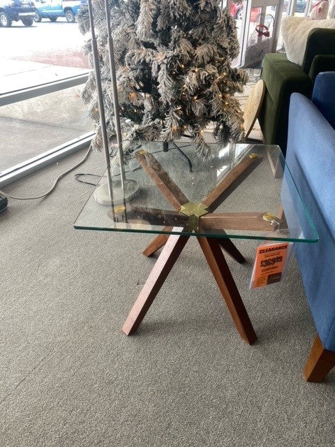 Denali End Table In Acacia with Glass Top