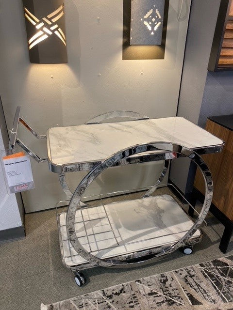 Alana Bar Cart in Chrome & Cala Ceramic Top