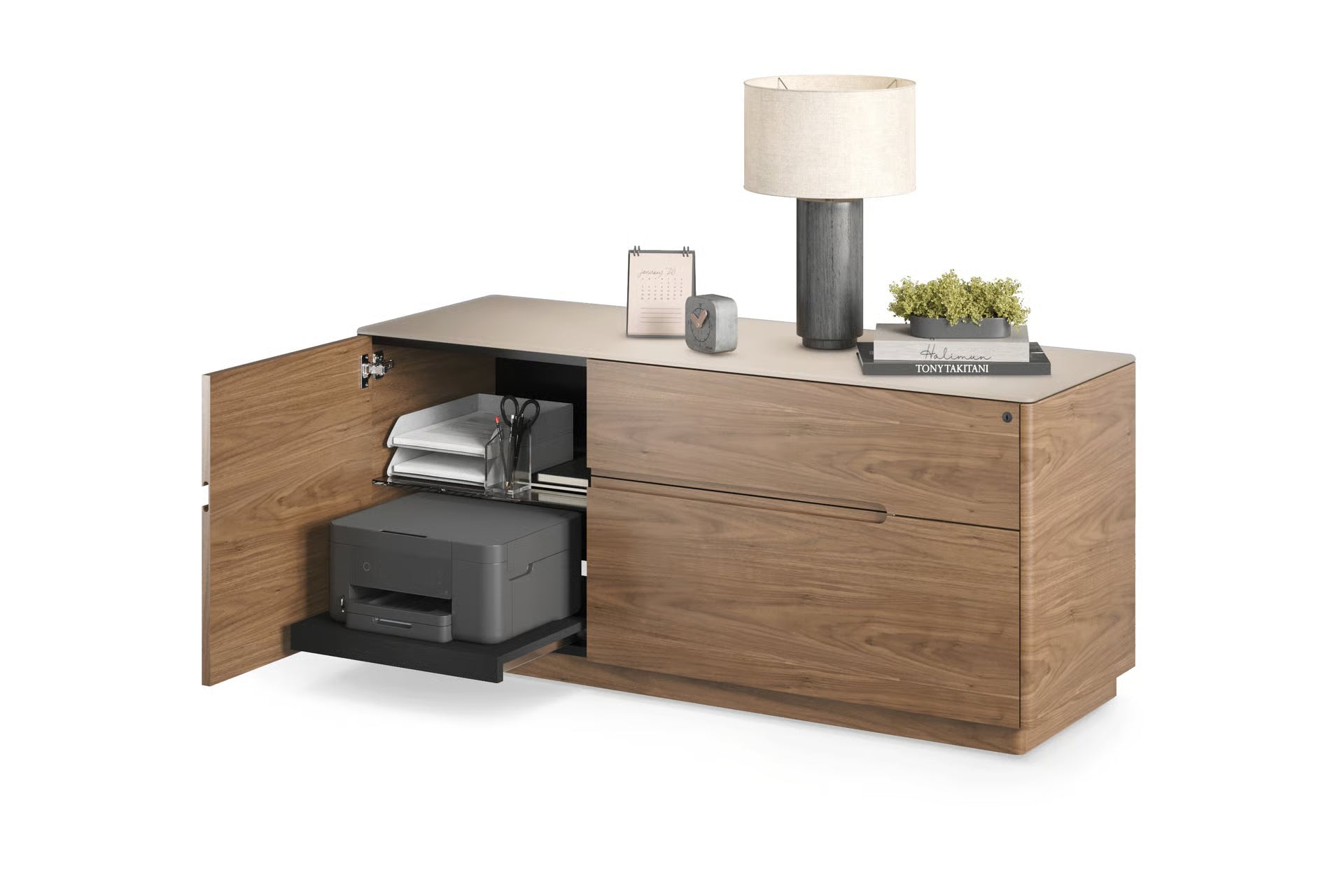 Luma multi-function office Cabinet wtih Dune Glass Top