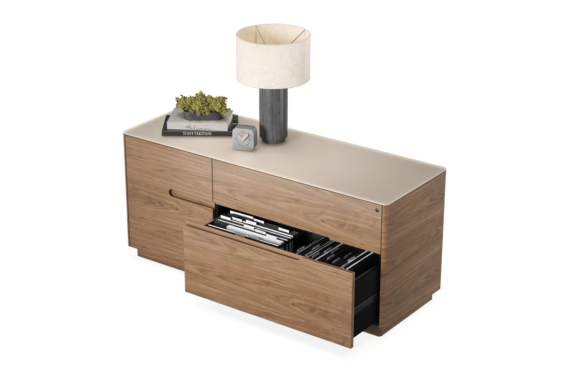 Luma multi-function office Cabinet wtih Dune Glass Top